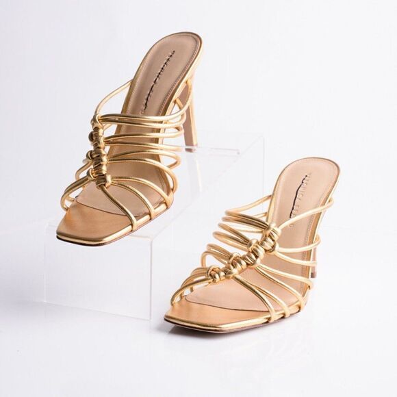 Veronica Beard Womens Avita Gold Leather Strappy Heeled Sandals Sz 6 Eu 36 New - Picture 1 of 9